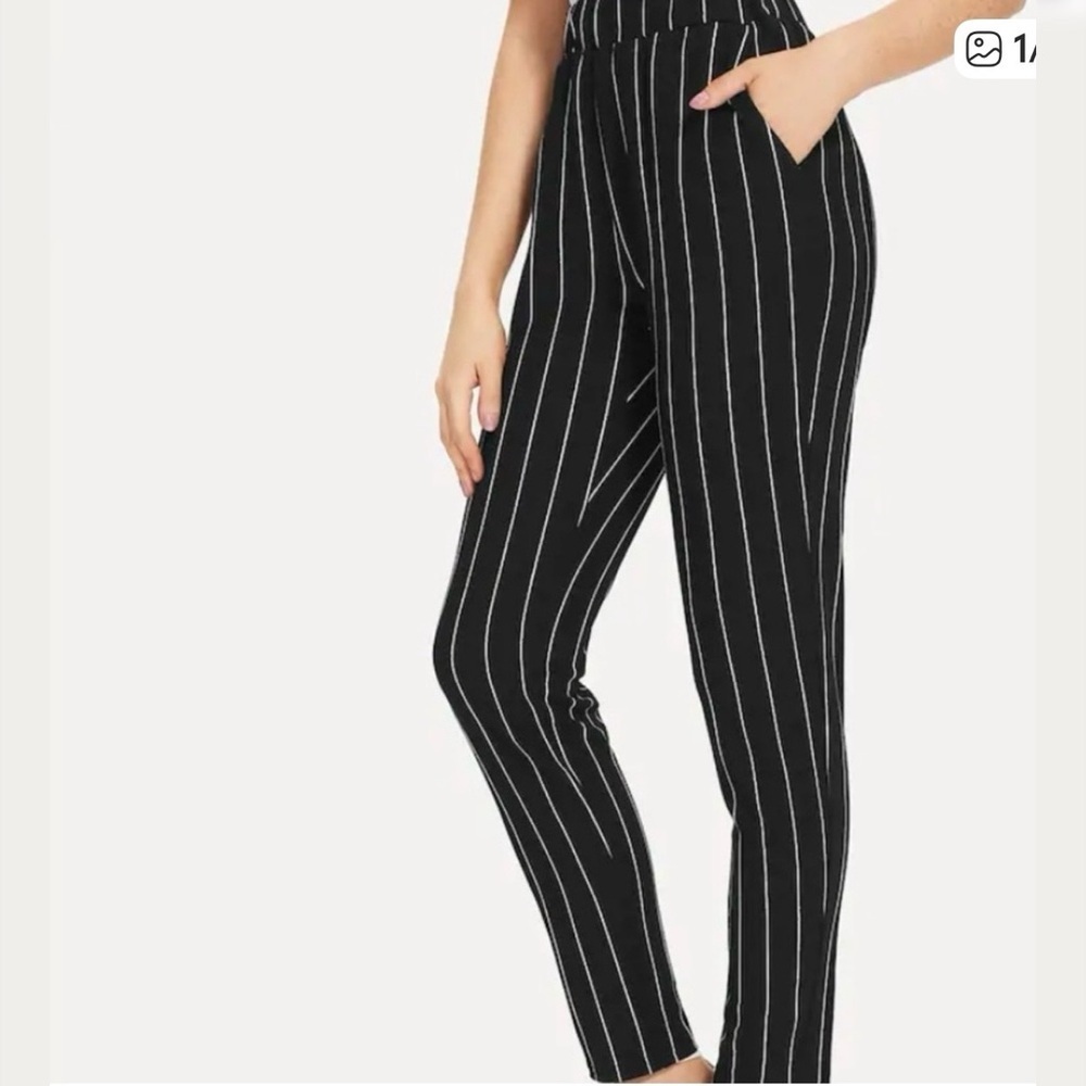 Shein Black & White Stripe Elastic Waist Pants